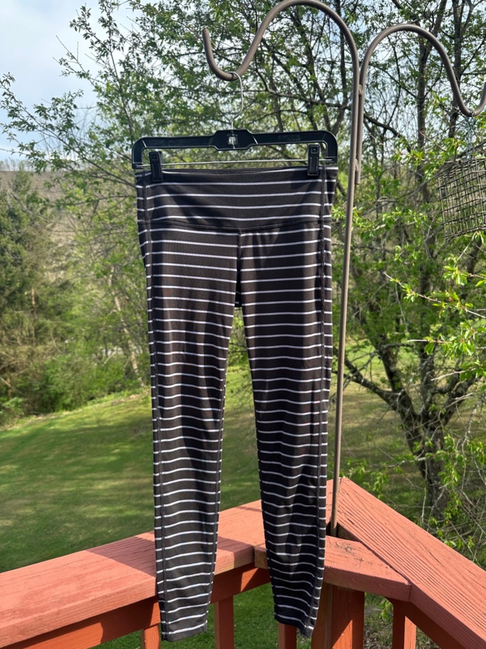 Athleta Black Leggings with Grey Stripes
